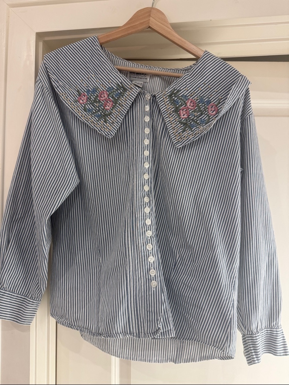 90s Vintage Collar Floral Embroidered Top